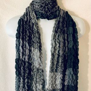 Long Black & Greys Check Waffle Cotton Scarf/Wrap